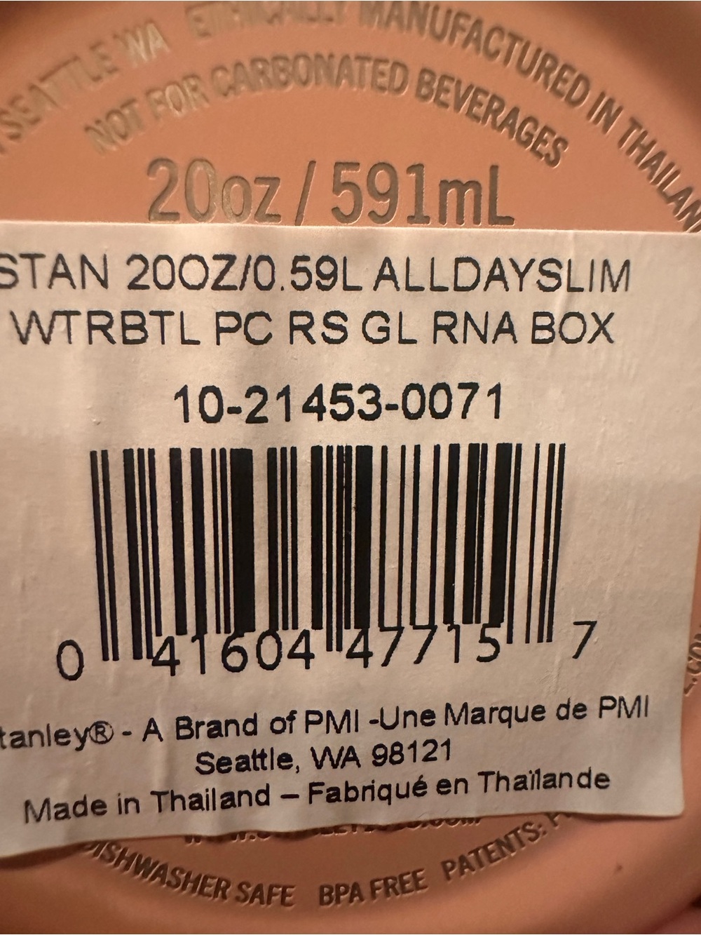 Stanley all day slim Bottle in Soft Pink - Picture 6 of 9